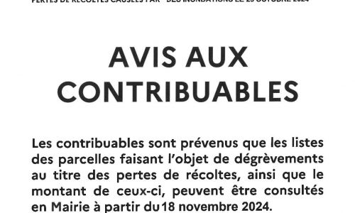 AVIS DE DEGREVEMENT D'IMPÔTS POUR PERTE DE RECOLTES